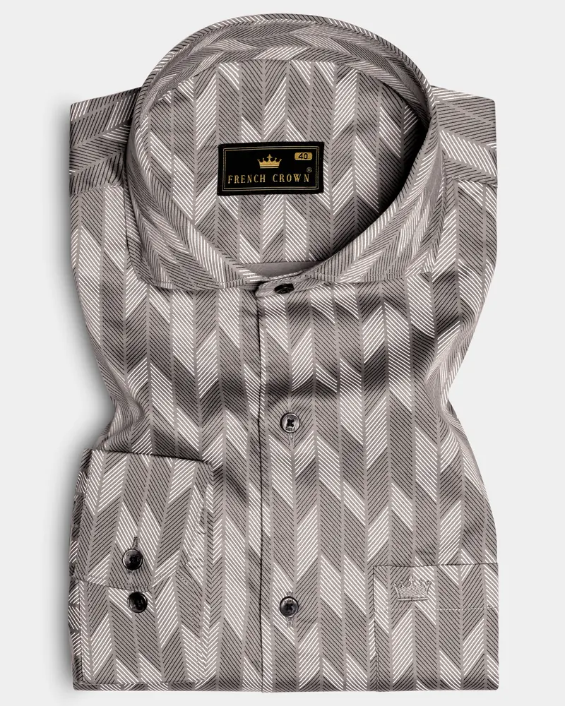 Frosted-Dusty Gray And Bright White Printed Subtle Sheen Super Soft Premium Cotton Semi Formal Shirt 10