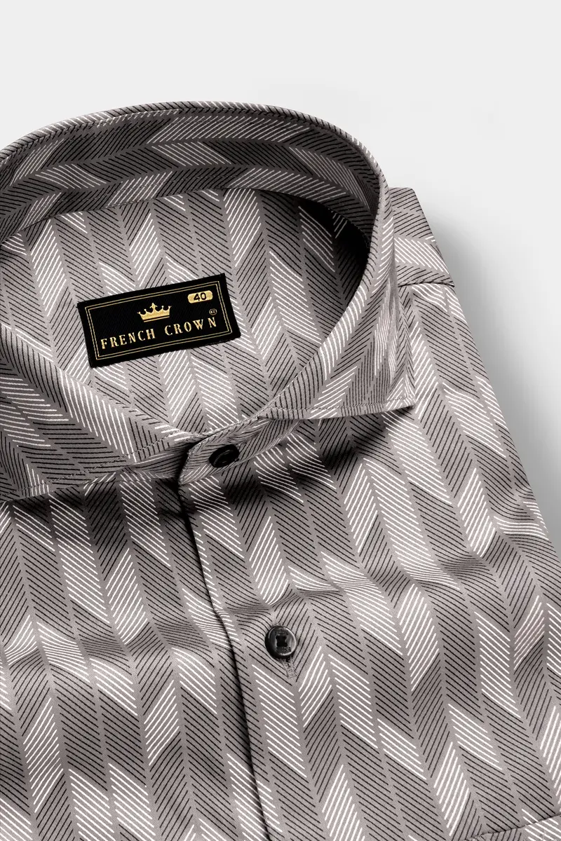 Frosted-Dusty Gray And Bright White Printed Subtle Sheen Super Soft Premium Cotton Semi Formal Shirt 2