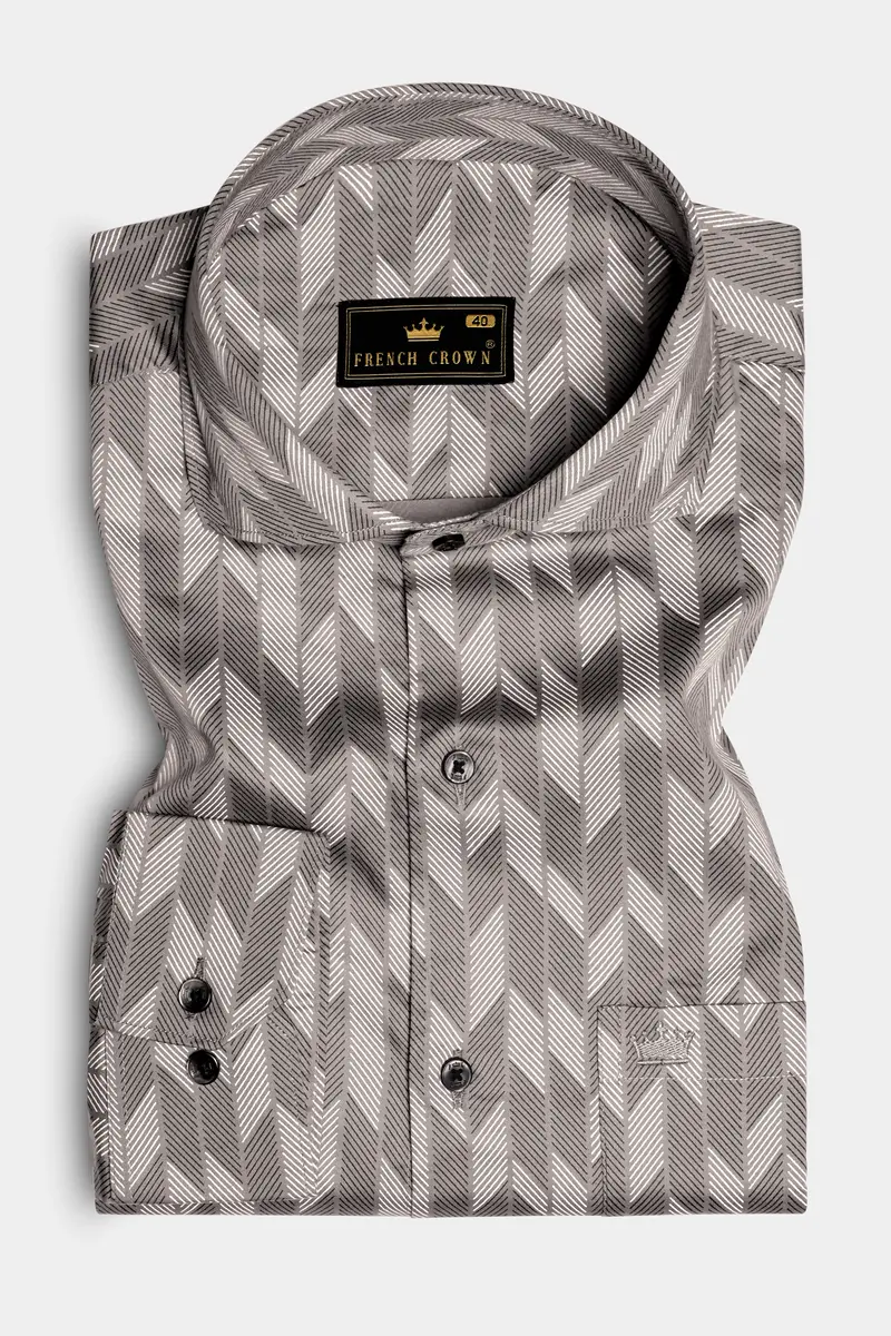 Frosted-Dusty Gray And Bright White Printed Subtle Sheen Super Soft Premium Cotton Semi Formal Shirt 4