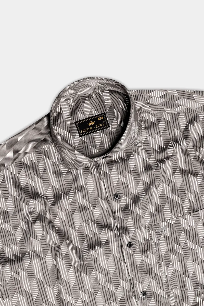 Frosted-Dusty Gray And Bright White Printed Subtle Sheen Super Soft Premium Cotton Semi Formal Shirt 5