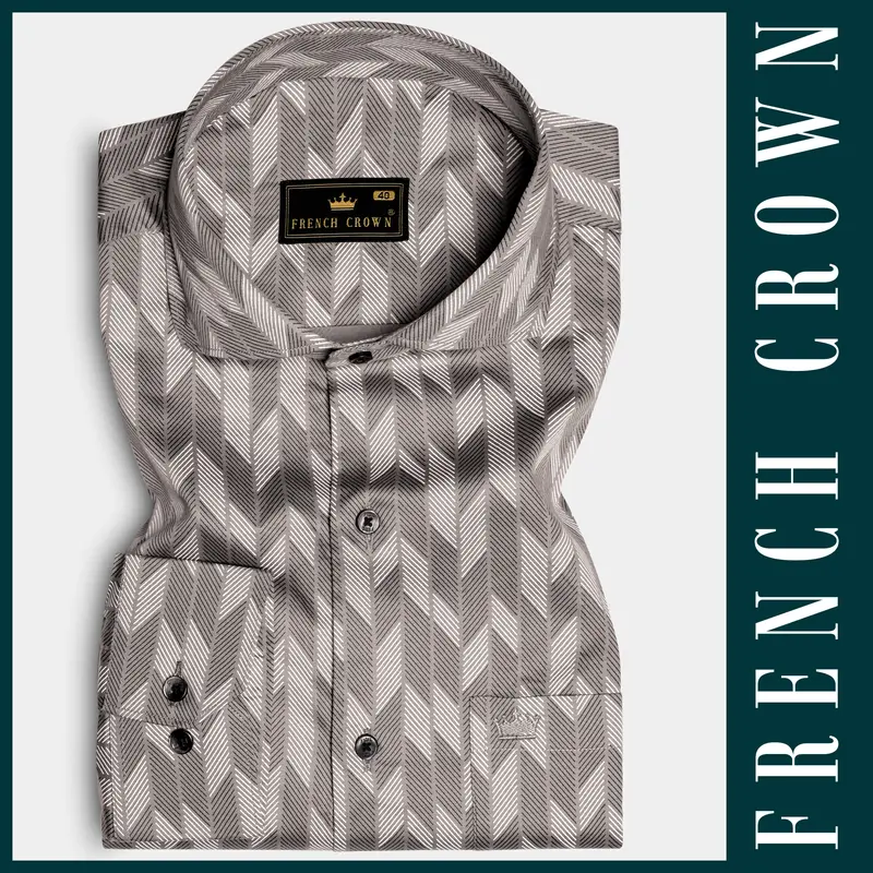 Frosted-Dusty Gray And Bright White Printed Subtle Sheen Super Soft Premium Cotton Semi Formal Shirt 6