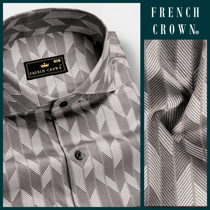 Frosted-Dusty Gray And Bright White Printed Subtle Sheen Super Soft Premium Cotton Semi Formal Shirt 9