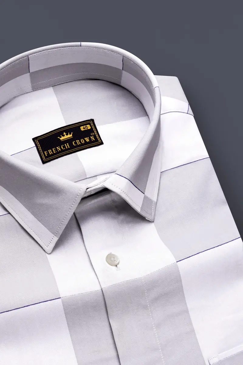 Frosted Grid-Mercury Gray And Bright White Windowpane Jacquard Textured Premium Cotton Dress Shirt 1