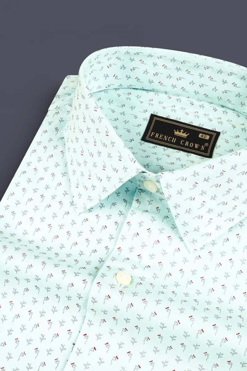 Frosted Mint Blue Printed Premium Giza Cotton Shirt 1