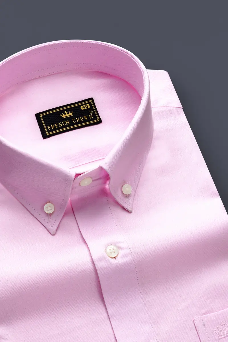 Frosted Pink-Melanie Solid Herringbone Premium Cotton Dress Shirt 1