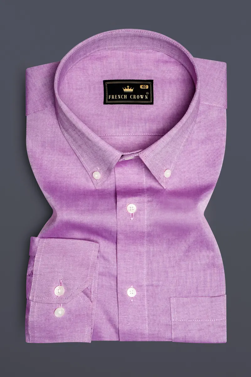 Frosted -Viola Pink Solid Chambray Textured Premium Cotton Shirt 4