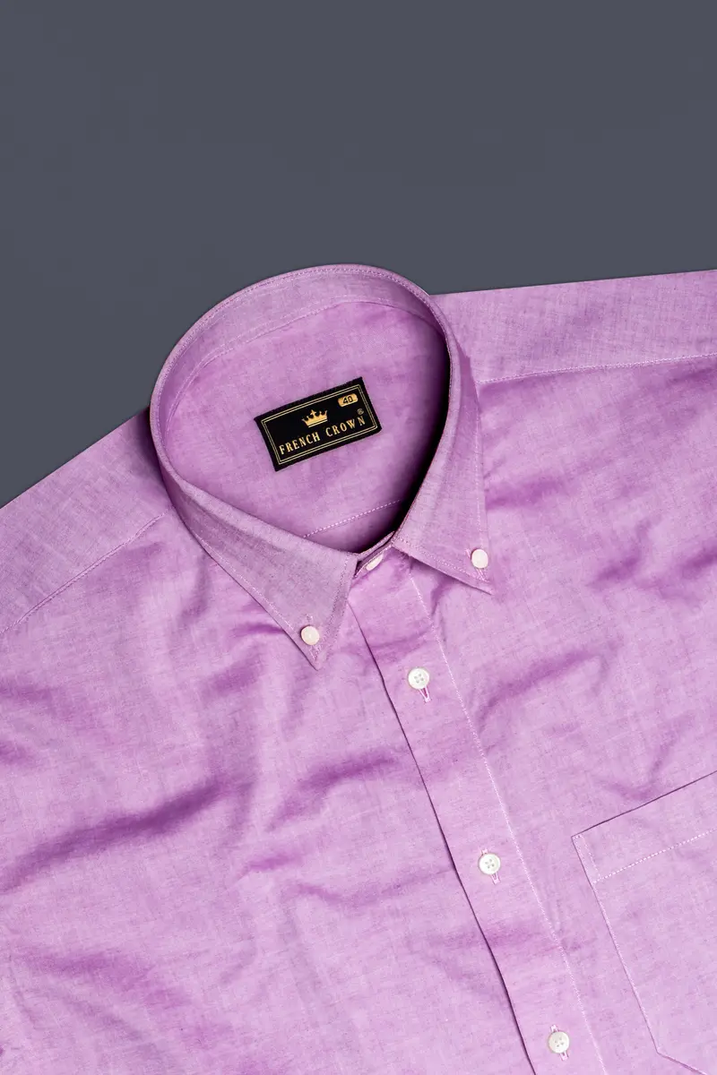 Frosted -Viola Pink Solid Chambray Textured Premium Cotton Shirt 5
