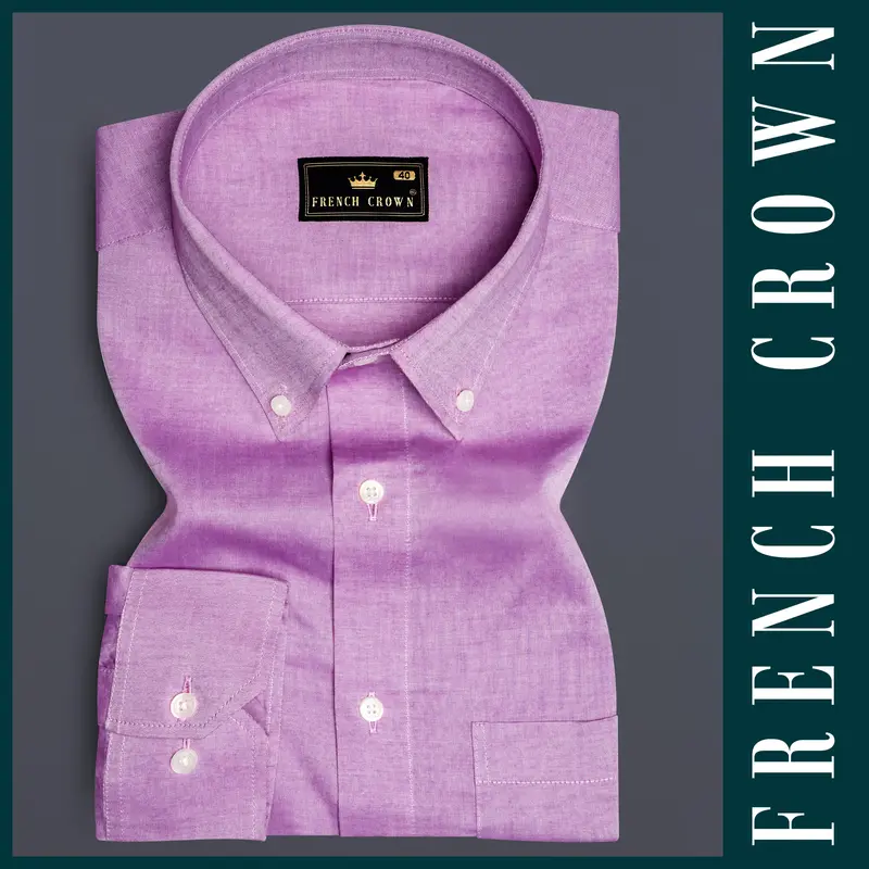 Frosted -Viola Pink Solid Chambray Textured Premium Cotton Shirt 6