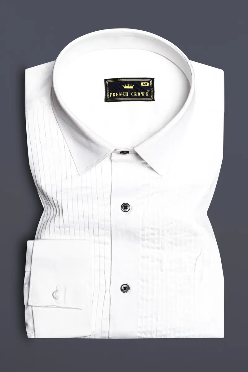 Frostluxe-Bright White Subtle Sheen Super Soft Premium Cotton Dress Tuxedo Shirt 2