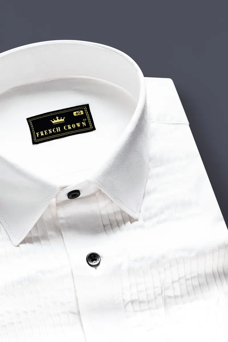 Frostluxe-Bright White Subtle Sheen Super Soft Premium Cotton Dress Tuxedo Shirt 4