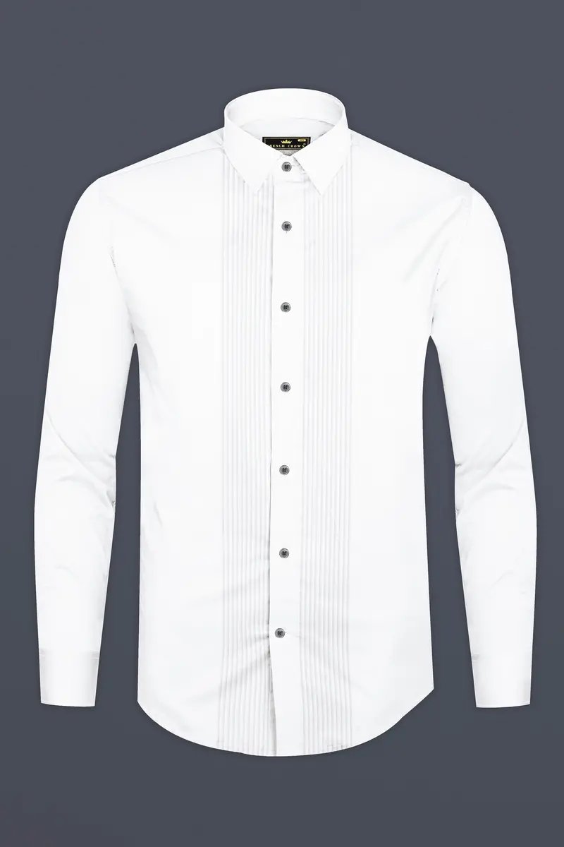 Frostluxe-Bright White Subtle Sheen Super Soft Premium Cotton Dress Tuxedo Shirt 5