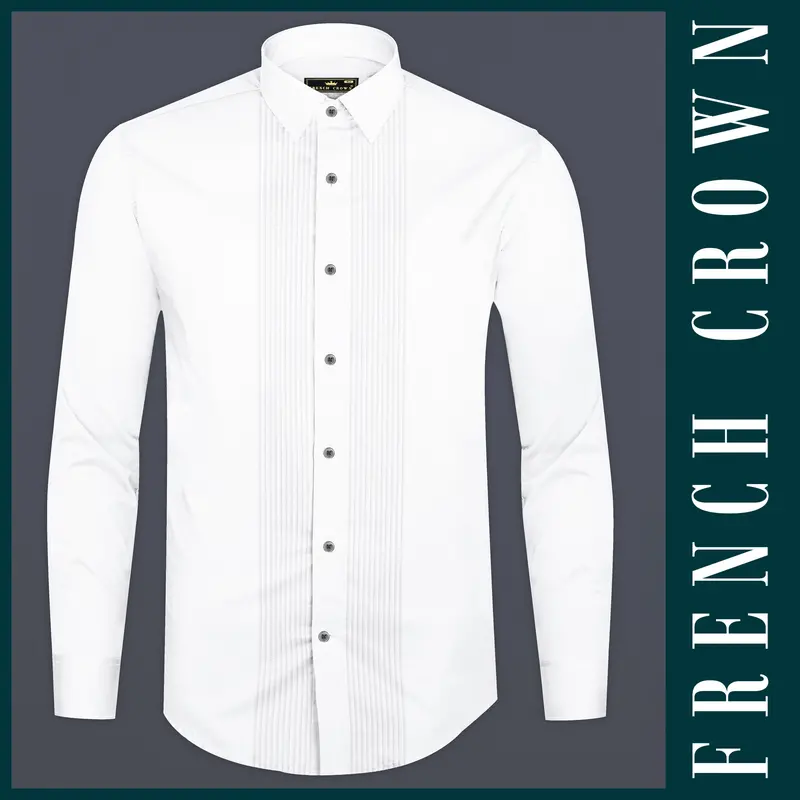 Frostluxe-Bright White Subtle Sheen Super Soft Premium Cotton Dress Tuxedo Shirt 8