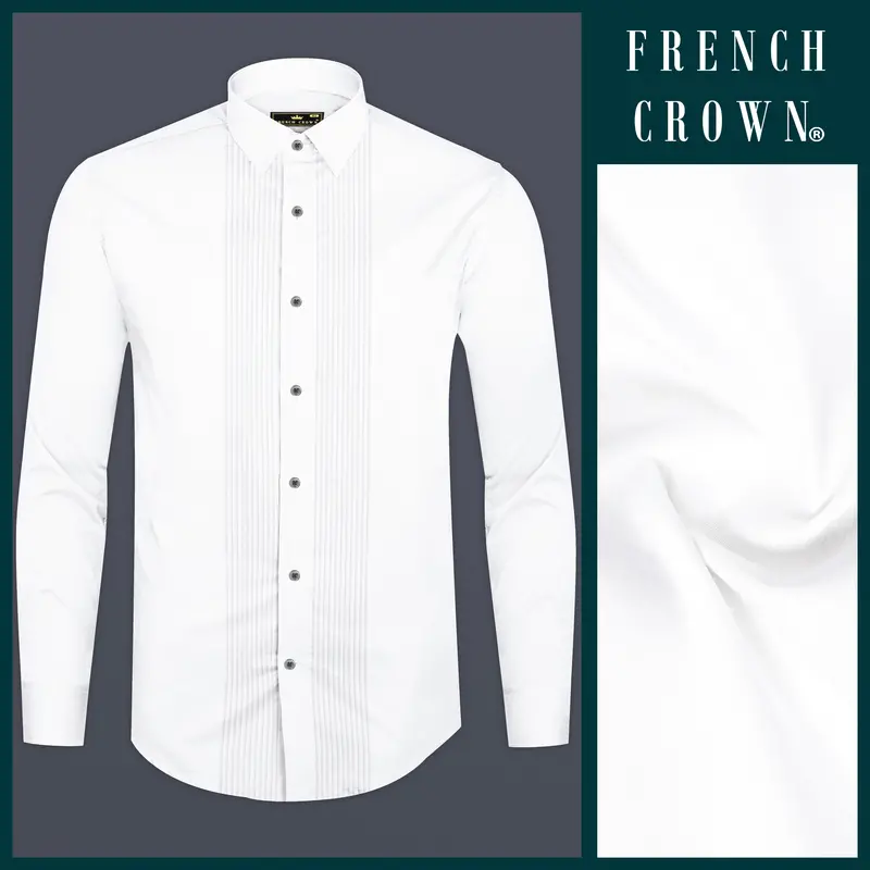 Frostluxe-Bright White Subtle Sheen Super Soft Premium Cotton Dress Tuxedo Shirt 9