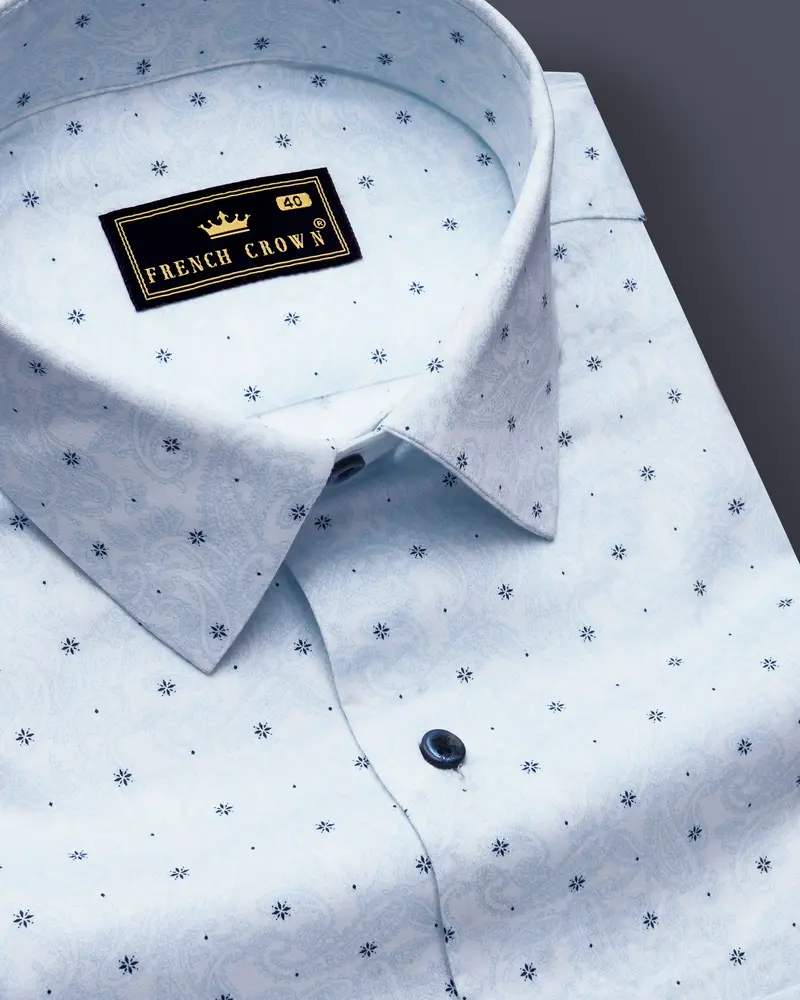 Frostrial-Casper Blue Printed Subtle Sheen Super Soft Premium Cotton Semi Formal Shirt 1