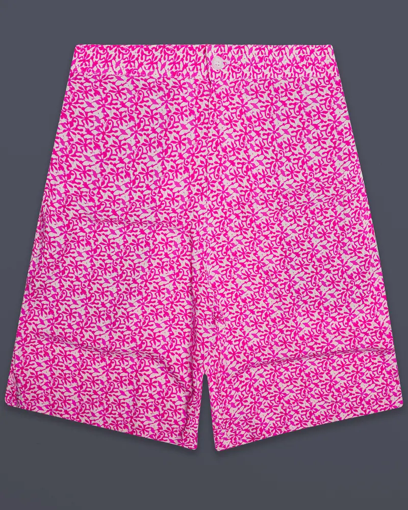 Fuchsia-Mulberry Pink Printed Super Soft Premium Tencel Shorts 1