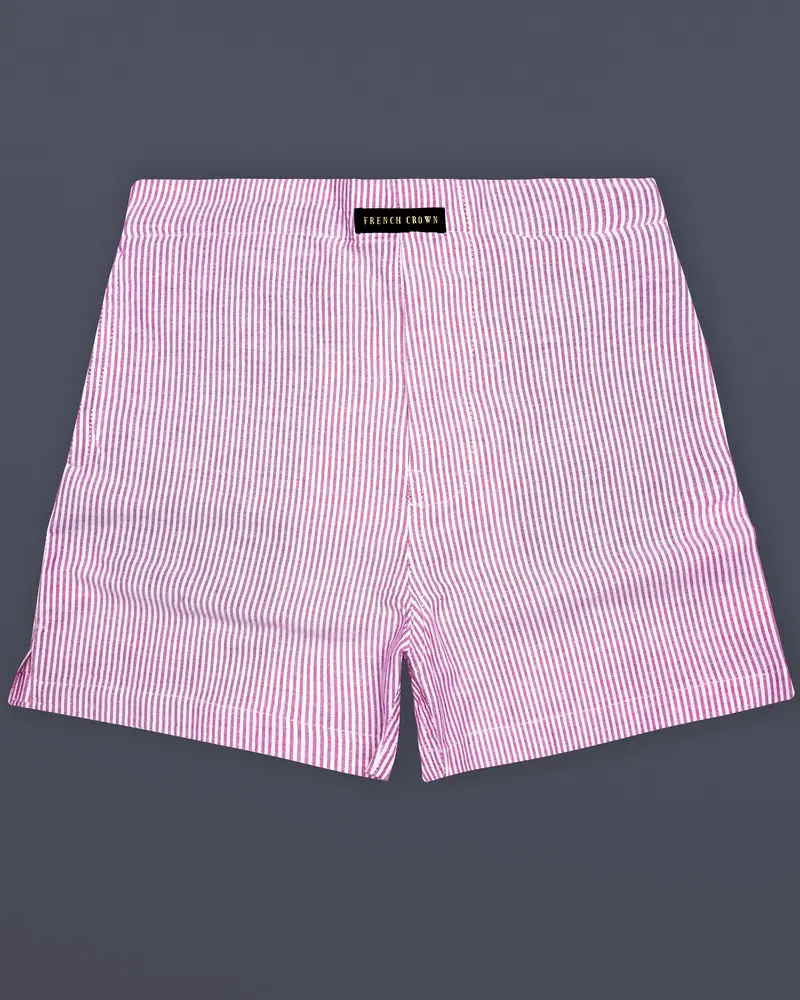 Fuchsia Pink And Bright White Stripes Oxford Premium Cotton Boxer 1