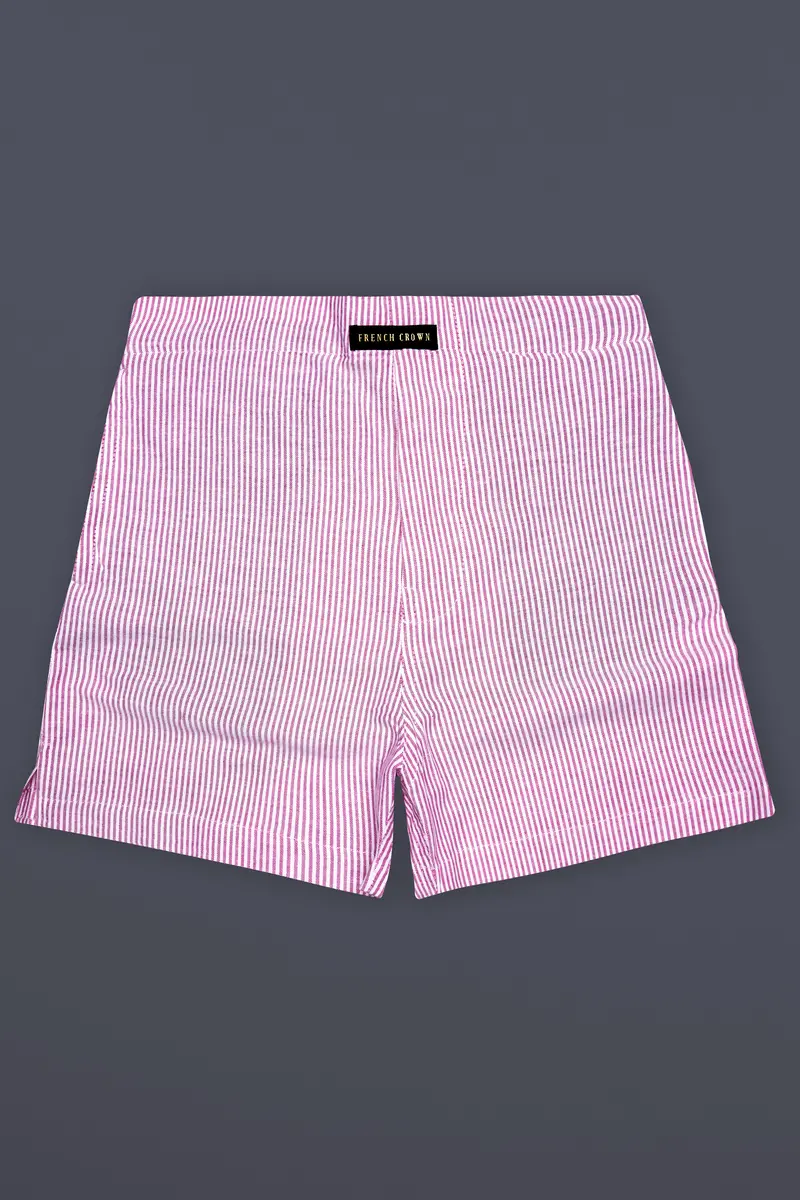 Fuchsia Pink And Bright White Stripes Oxford Premium Cotton Boxer 2