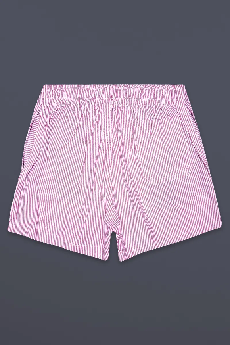 Fuchsia Pink And Bright White Stripes Oxford Premium Cotton Boxer 6