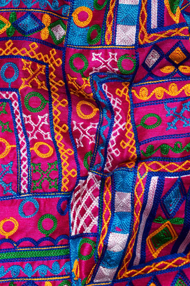 Fuchsia Pink And Smalt Blue Multicolour Cotton Thread Embroidered Nehru Jacket 3