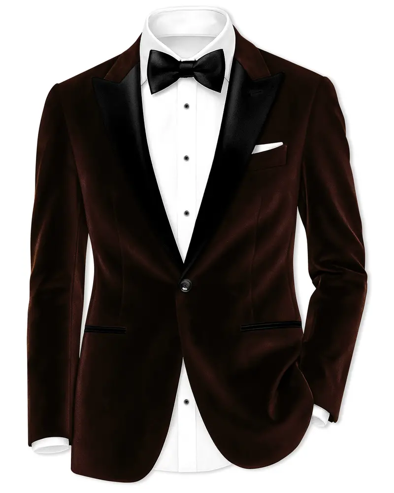 Fumivell-Asphalt Brown Velvet Peak Lapel Tuxedo Blazer 1