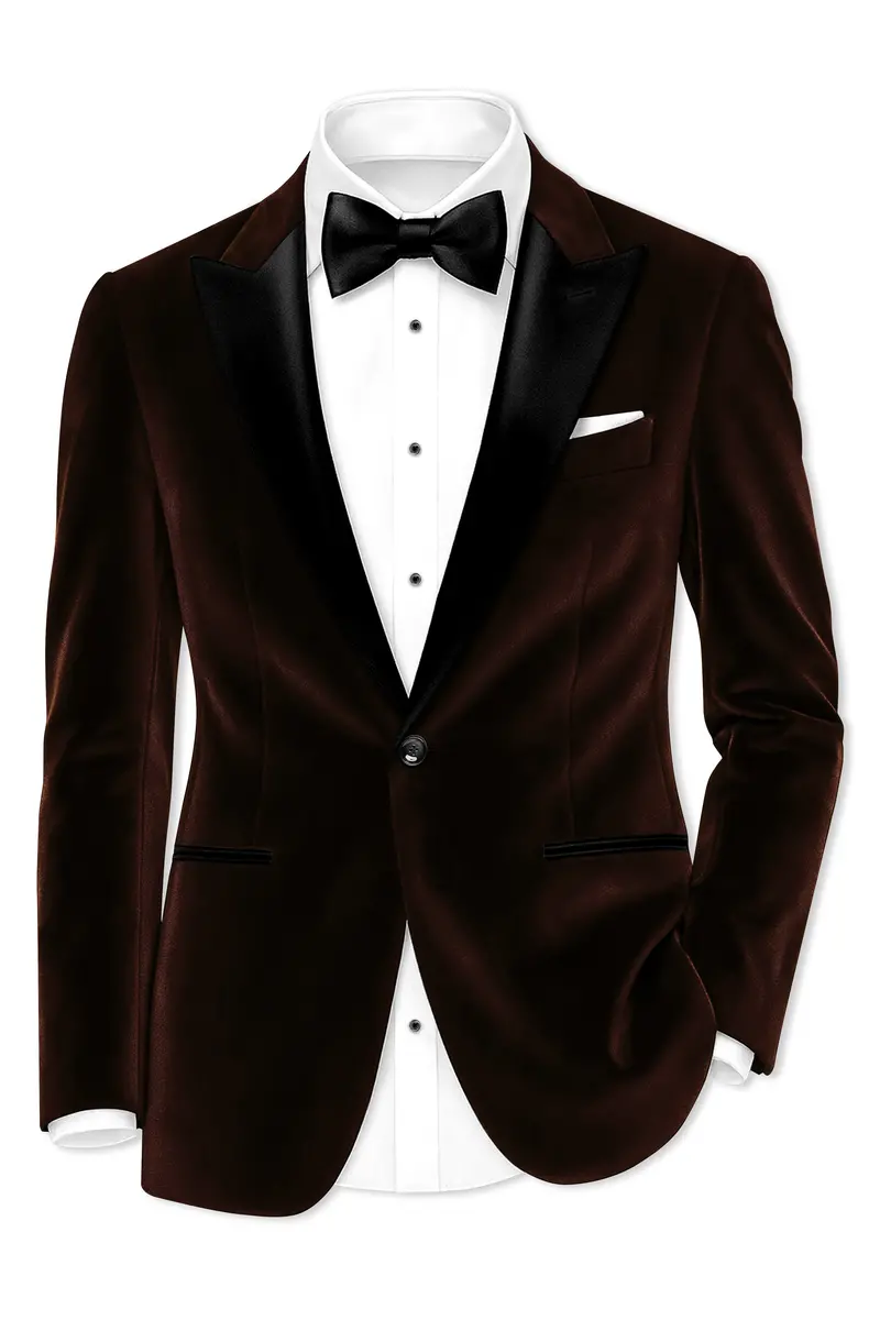 Fumivell-Asphalt Brown Velvet Peak Lapel Tuxedo Blazer 2