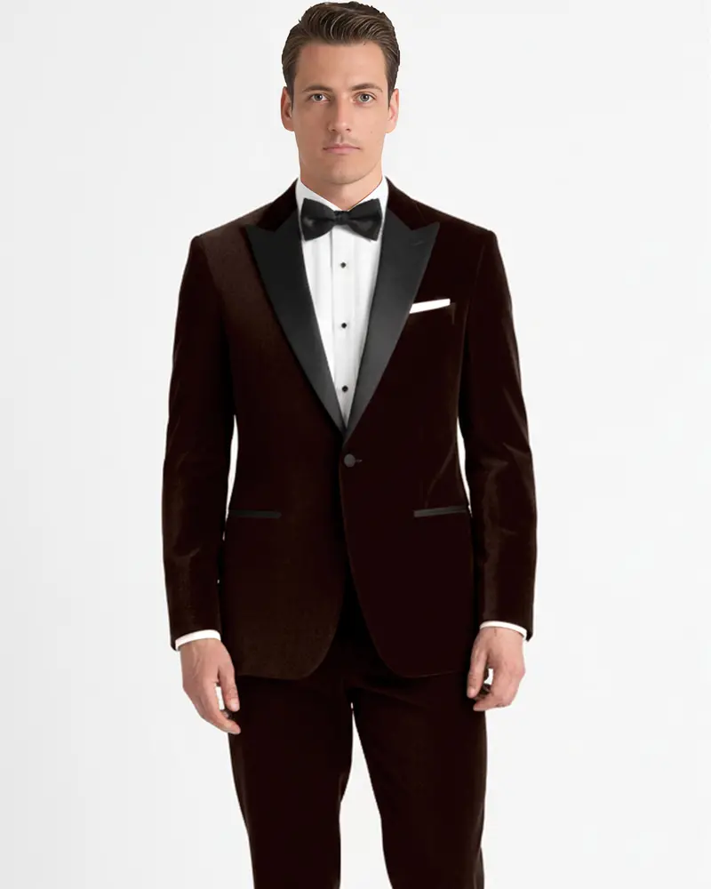 Fumivell-Asphalt Brown Velvet Peak Lapel Tuxedo Suit 1