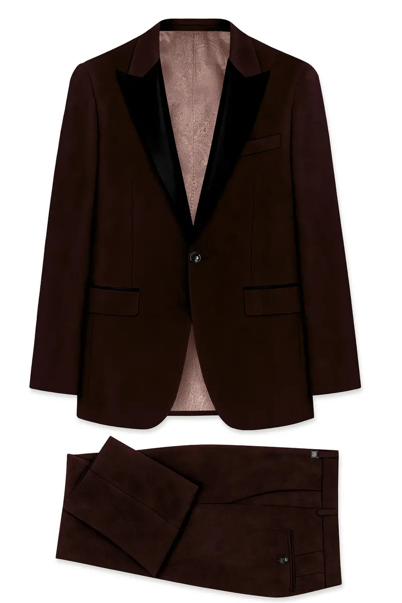 Fumivell-Asphalt Brown Velvet Peak Lapel Tuxedo Suit 12