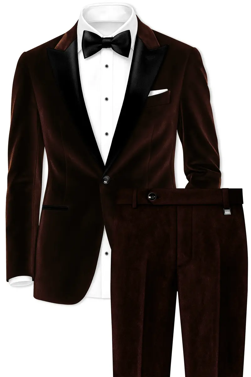 Fumivell-Asphalt Brown Velvet Peak Lapel Tuxedo Suit 4