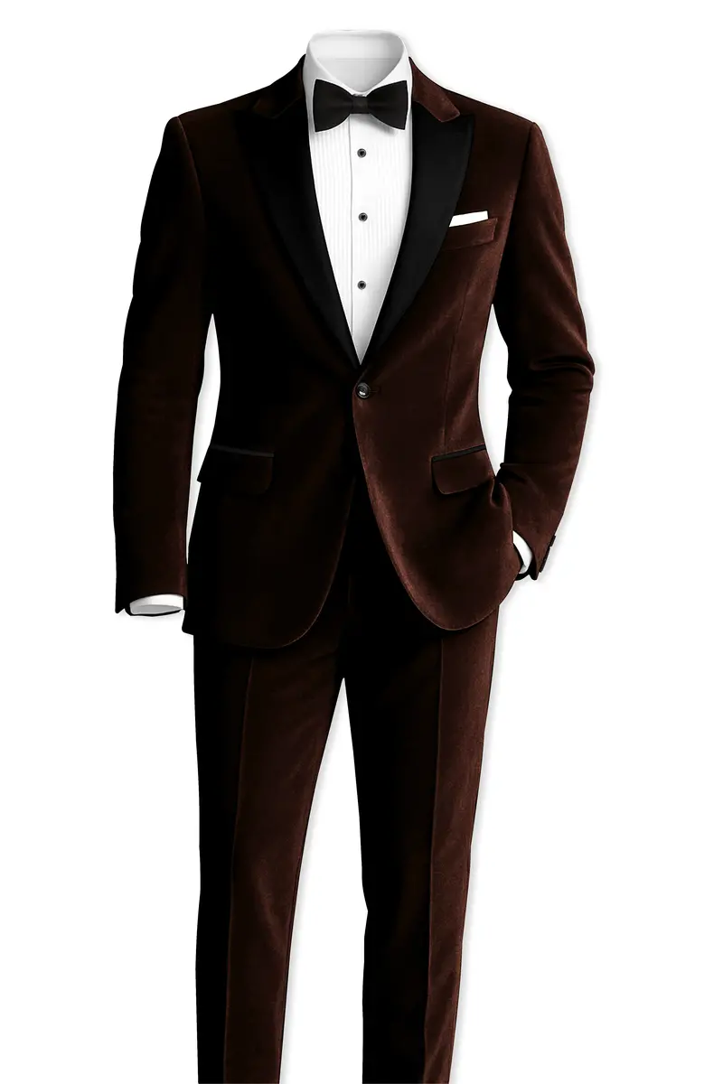 Fumivell-Asphalt Brown Velvet Peak Lapel Tuxedo Suit 5