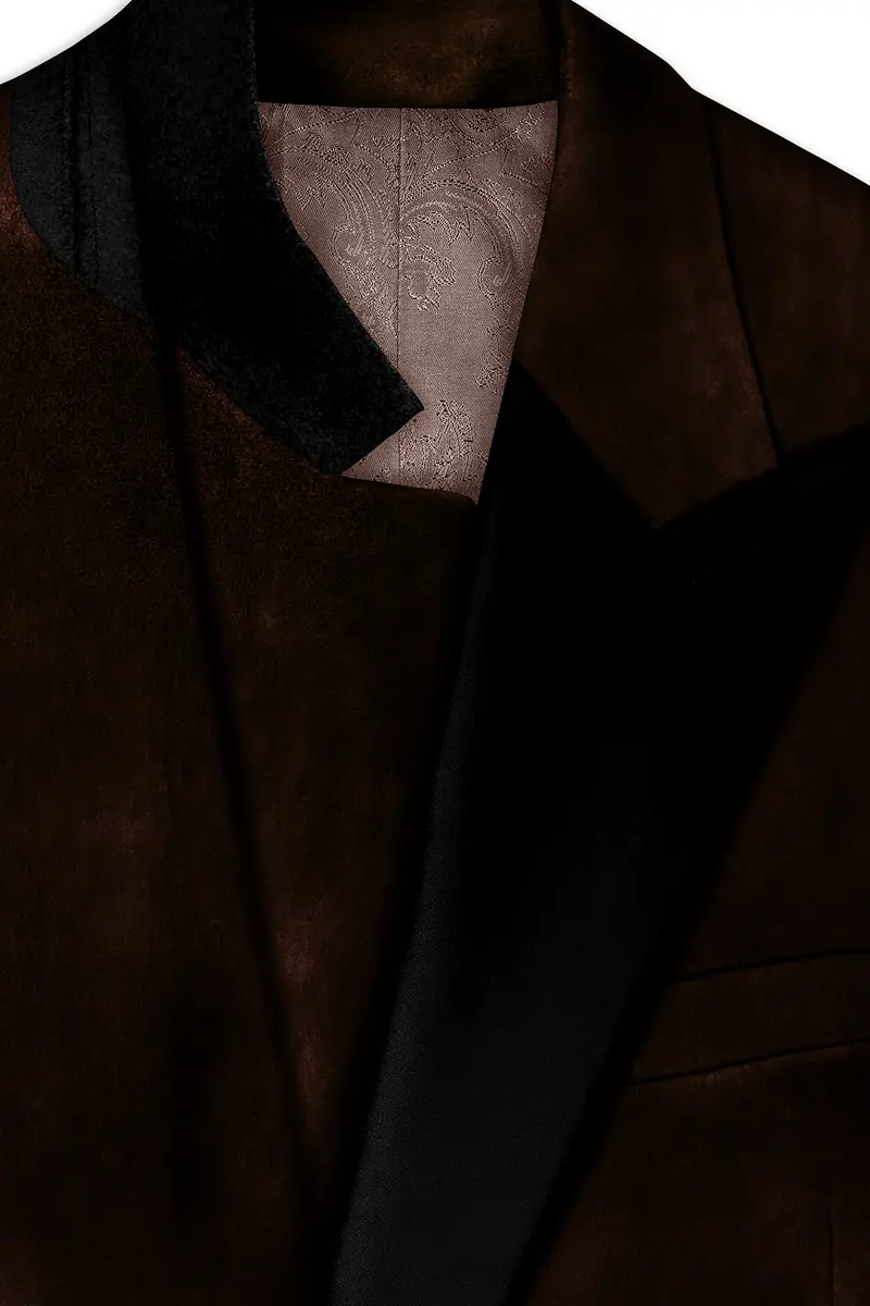 Fumivell-Asphalt Brown Velvet Peak Lapel Tuxedo Suit 6