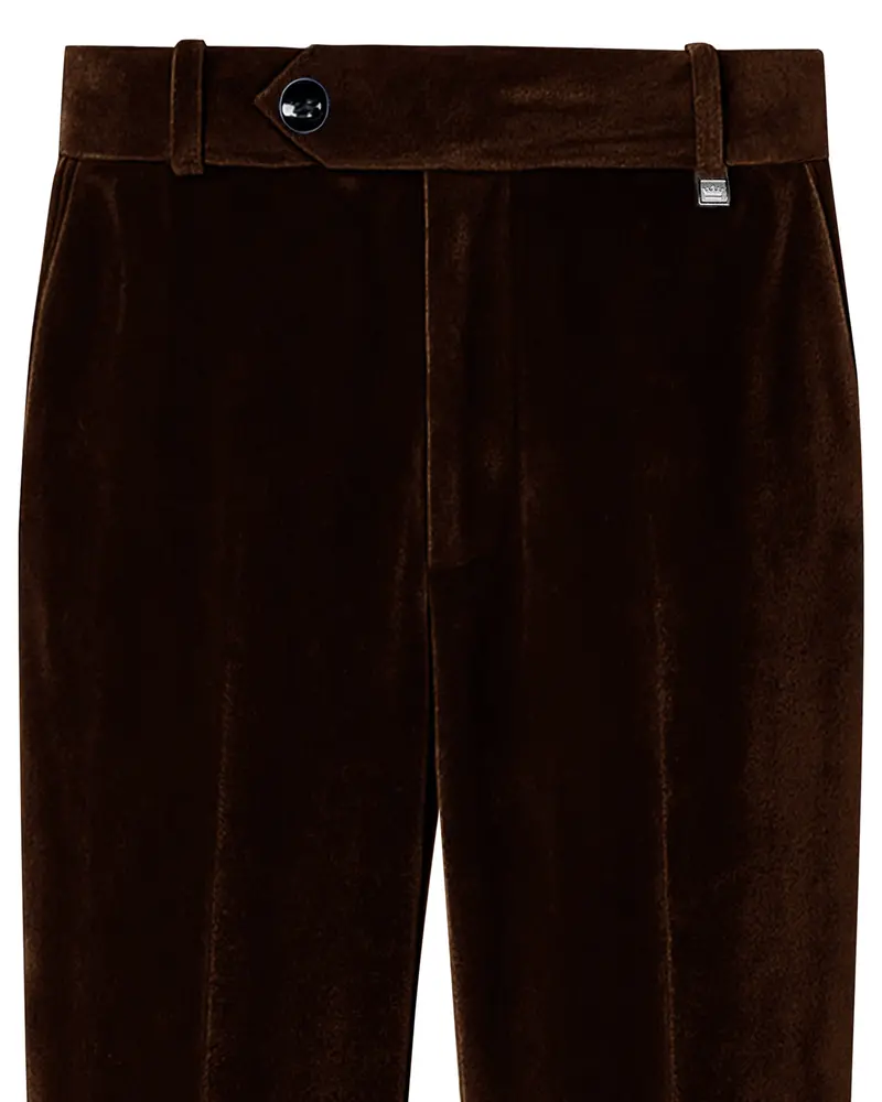 Fumivell-Asphalt Brown Velvet Stretchable Waistband Pant 1