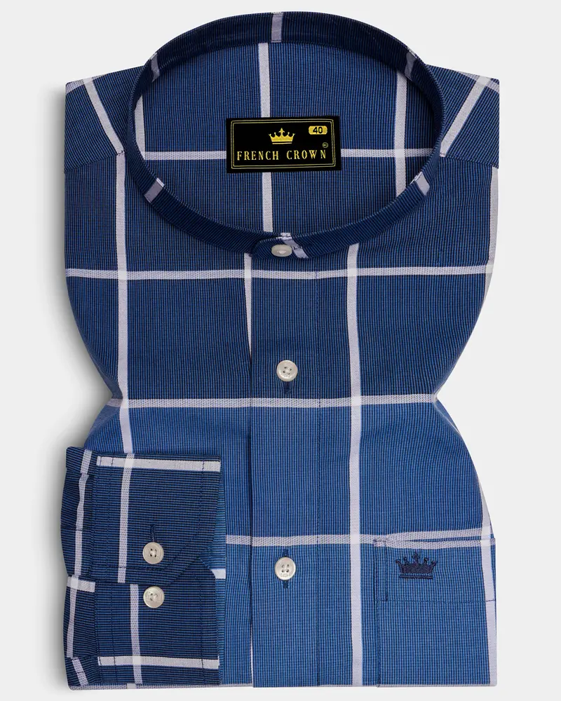 Fun Blue And White Windowpane Premium Cotton Shirt 1