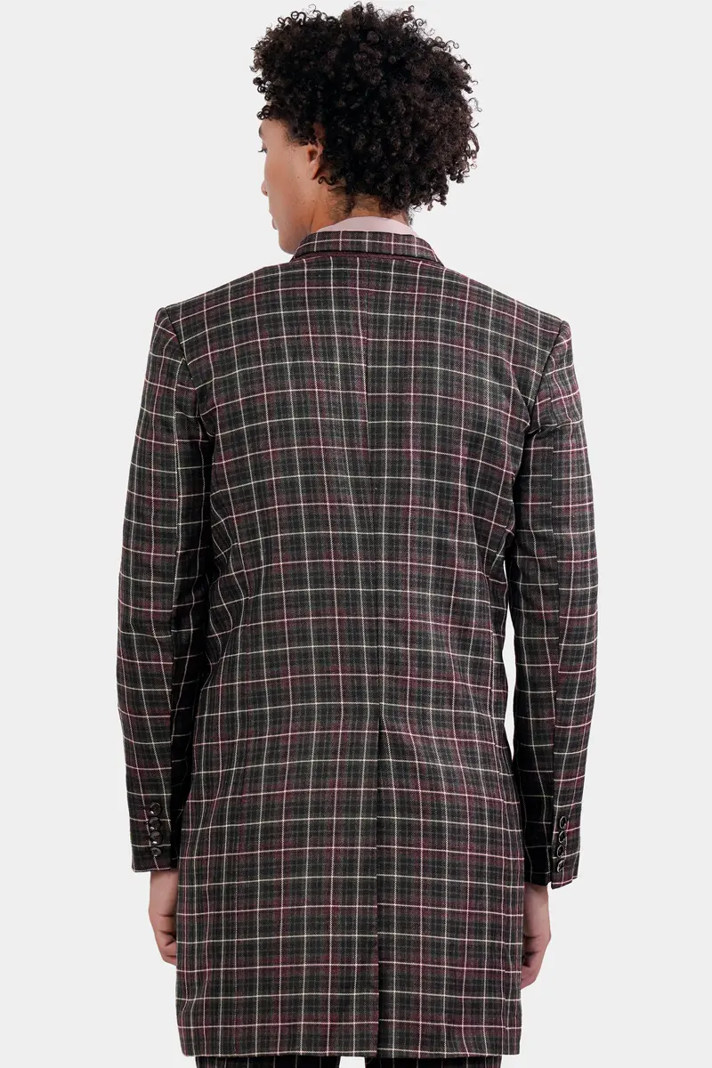 Fuscous Black And Rock Pink Plaid Tweed Double Breasted Overcoat 5
