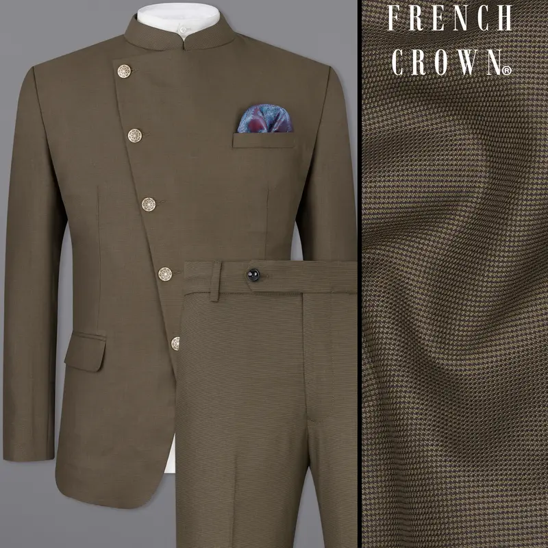 Fuscous Brown Cross Placket Bandhgala Suit 1