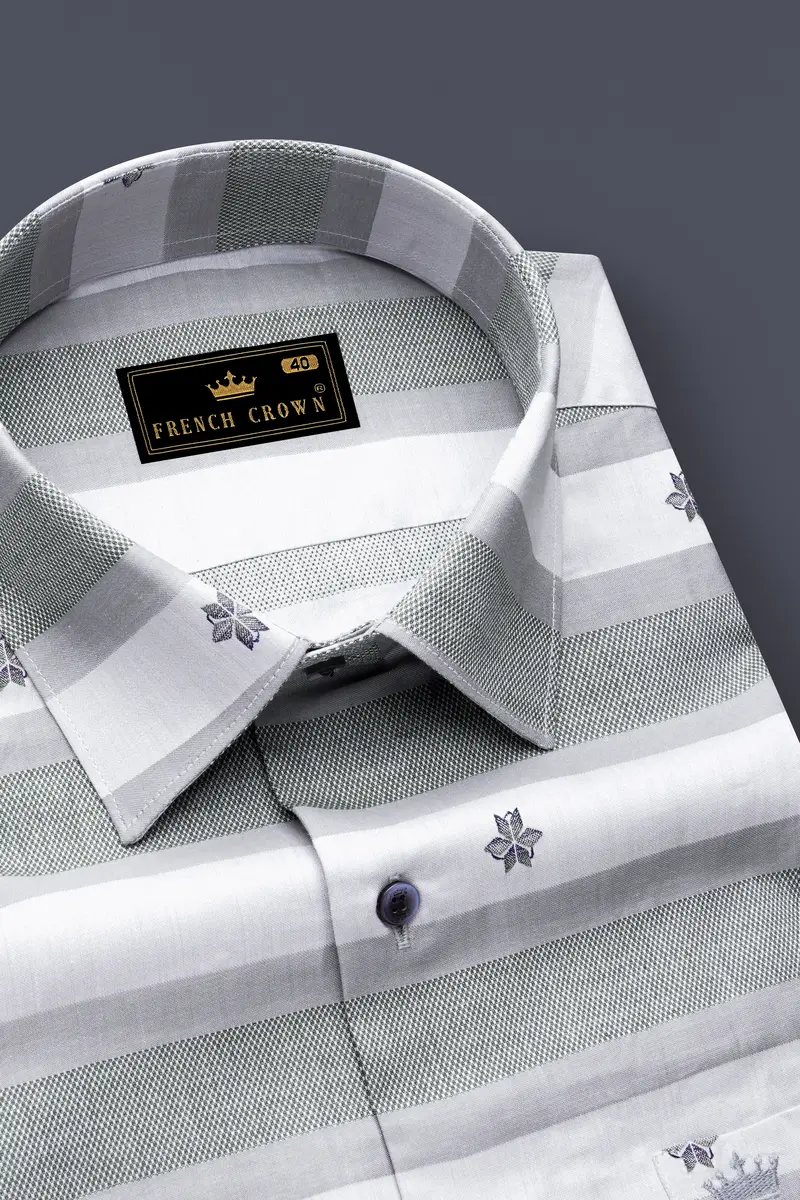 Fuscous Gray And Quil Grey Plaid Jacquard Cotton Shirt 2