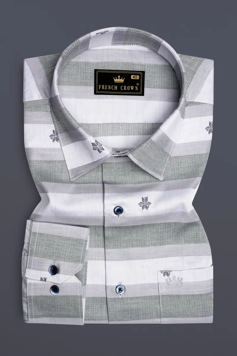 Fuscous Gray And Quil Grey Plaid Jacquard Cotton Shirt 4
