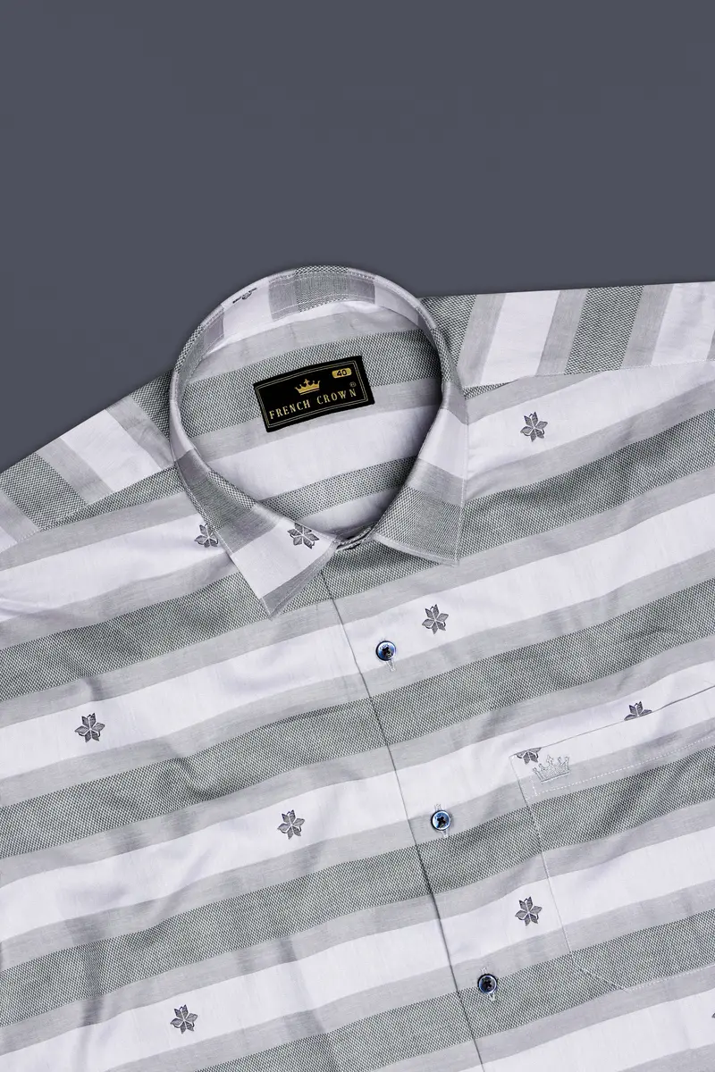 Fuscous Gray And Quil Grey Plaid Jacquard Cotton Shirt 5