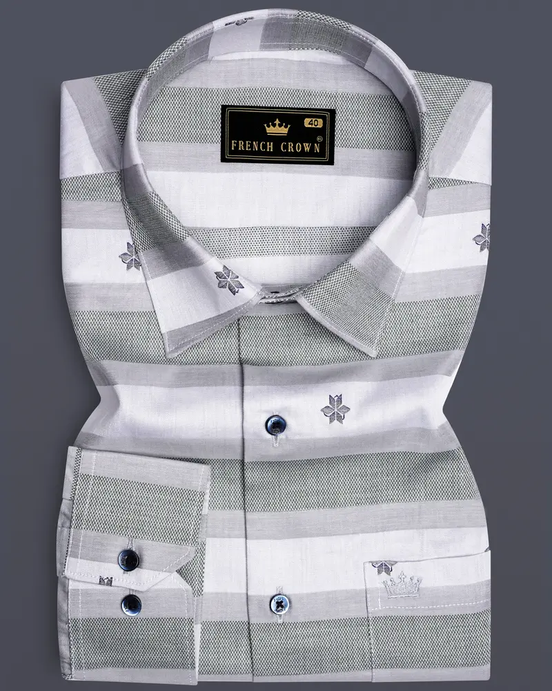 Fuscous Gray And Quil Grey Plaid Jacquard Cotton Shirt 6