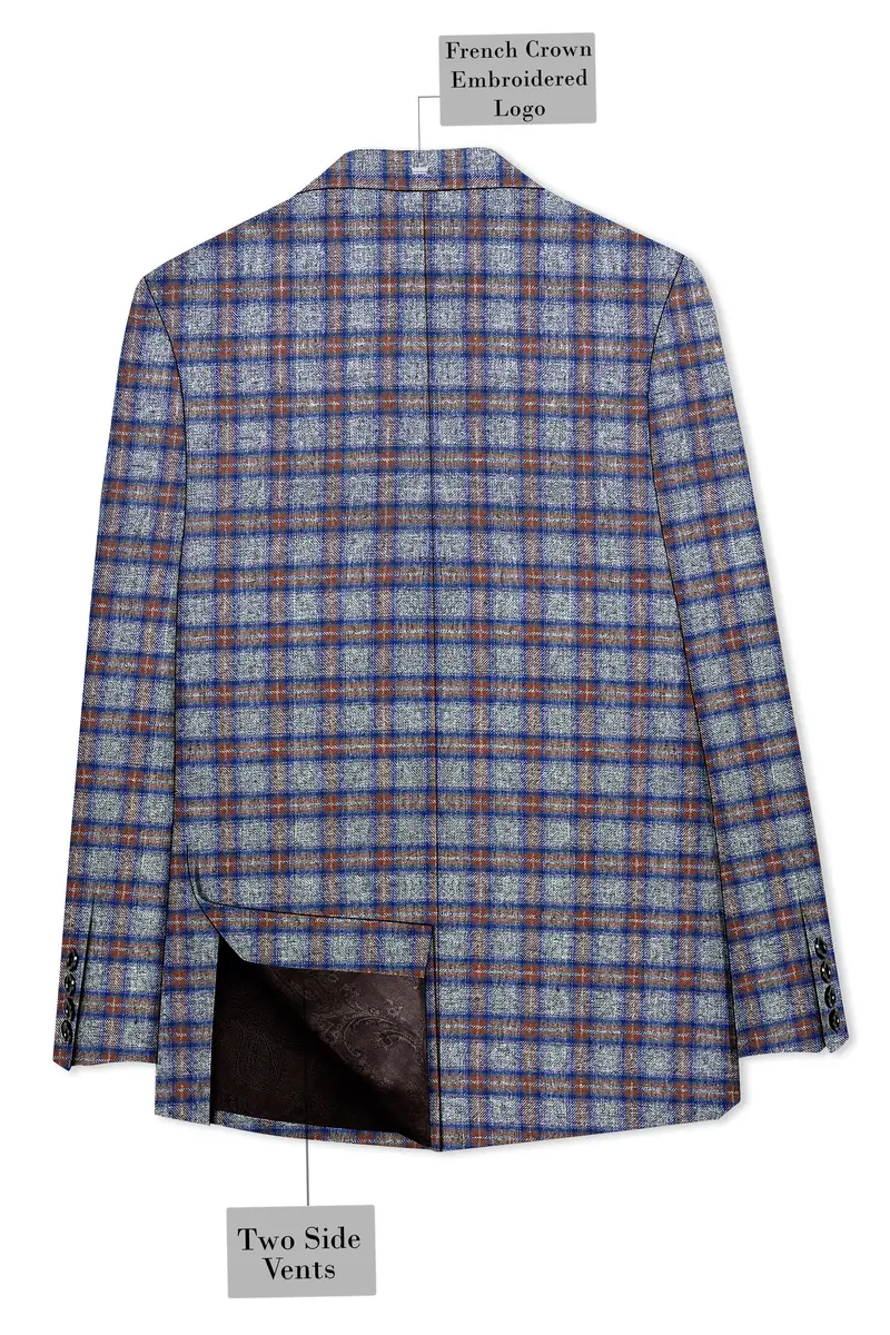 Fuscous Gray Checkered Single Breasted Black Lapel Designer Blazer 8