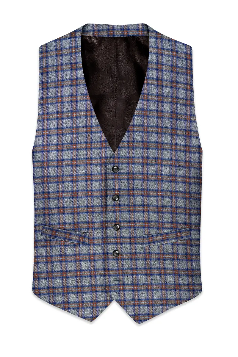 Fuscous Gray Checkered Waistcoat 2