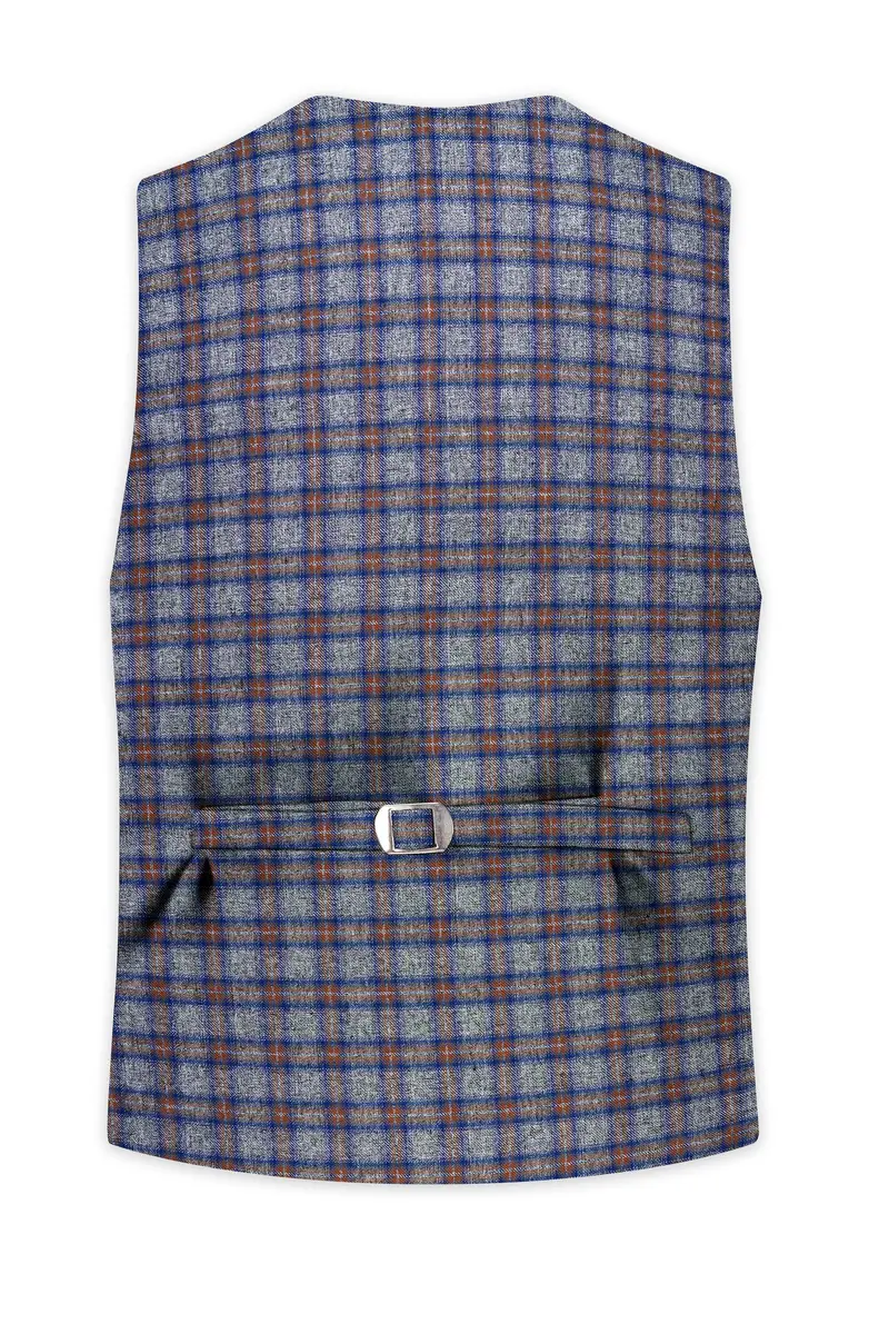Fuscous Gray Checkered Waistcoat 4
