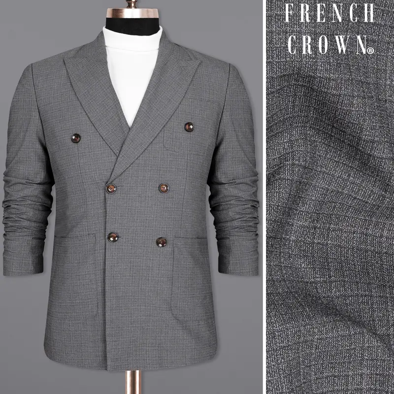Fuscous Gray Chequered Double Breasted Wool Rich Sports Blazer 1