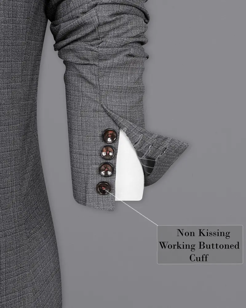 Fuscous Gray Chequered Double Breasted Wool Rich Sports Blazer 10
