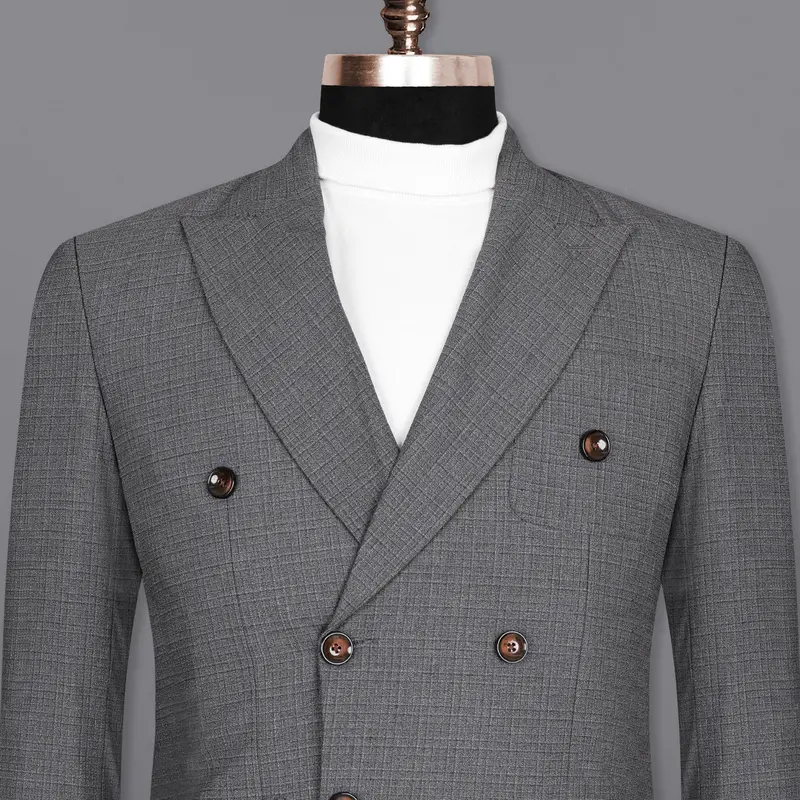 Fuscous Gray Chequered Double Breasted Wool Rich Sports Blazer 11