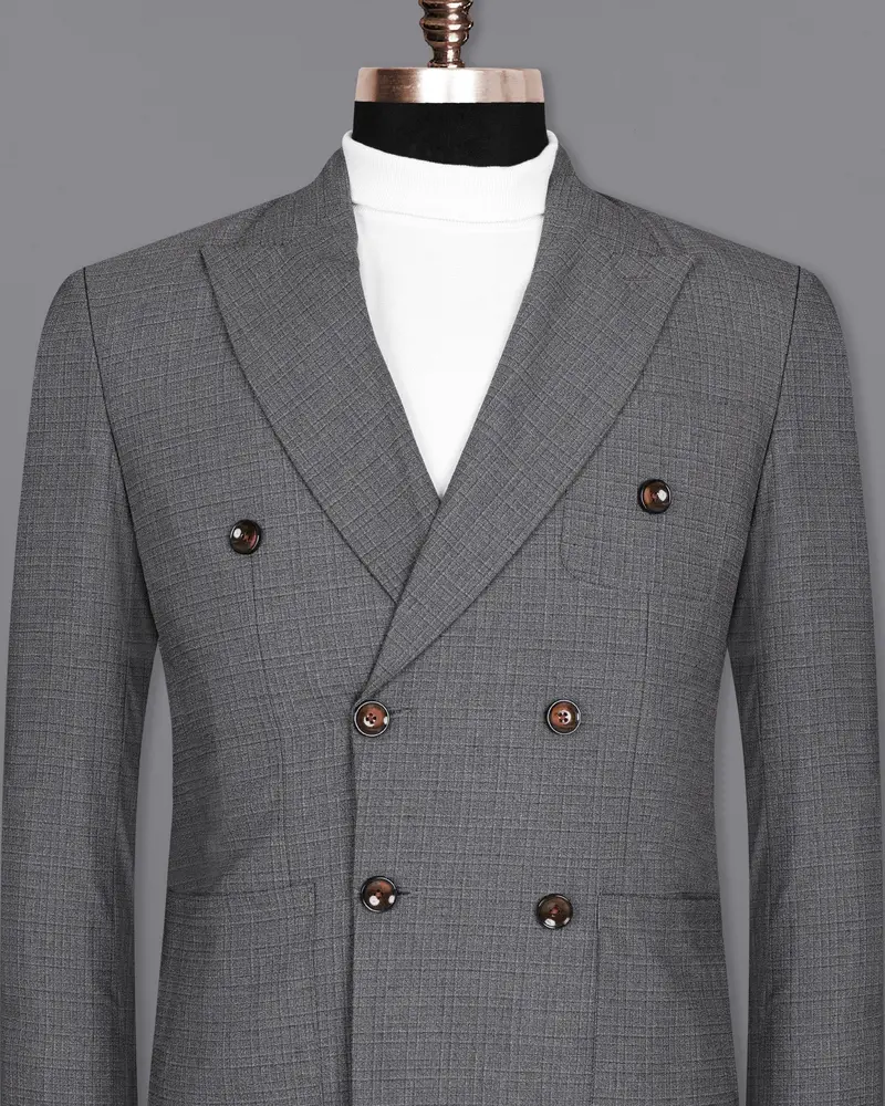 Fuscous Gray Chequered Double Breasted Wool Rich Sports Blazer 2