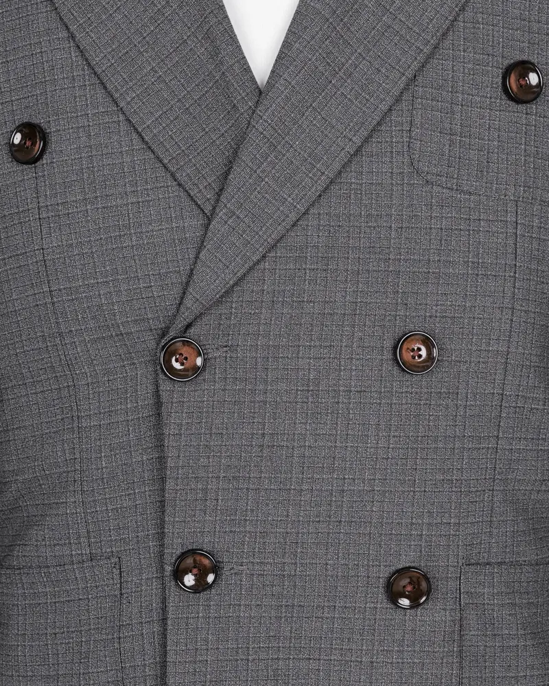 Fuscous Gray Chequered Double Breasted Wool Rich Sports Blazer 4