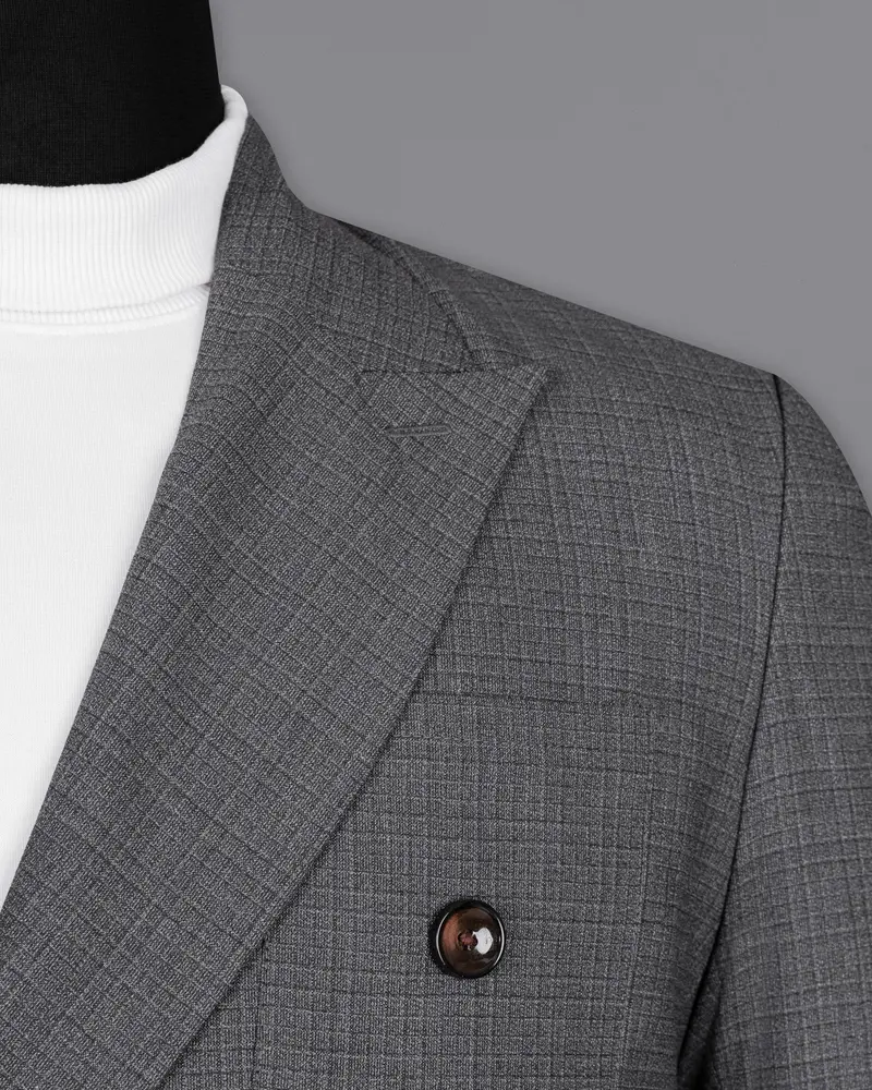 Fuscous Gray Chequered Double Breasted Wool Rich Sports Blazer 5