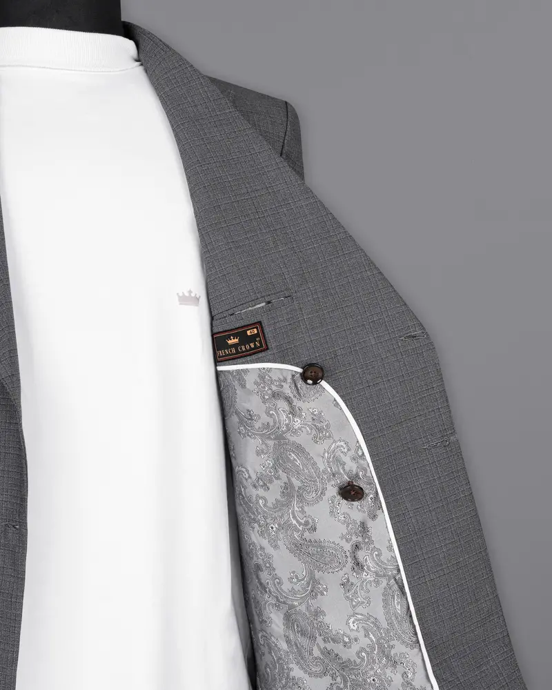 Fuscous Gray Chequered Double Breasted Wool Rich Sports Blazer 6