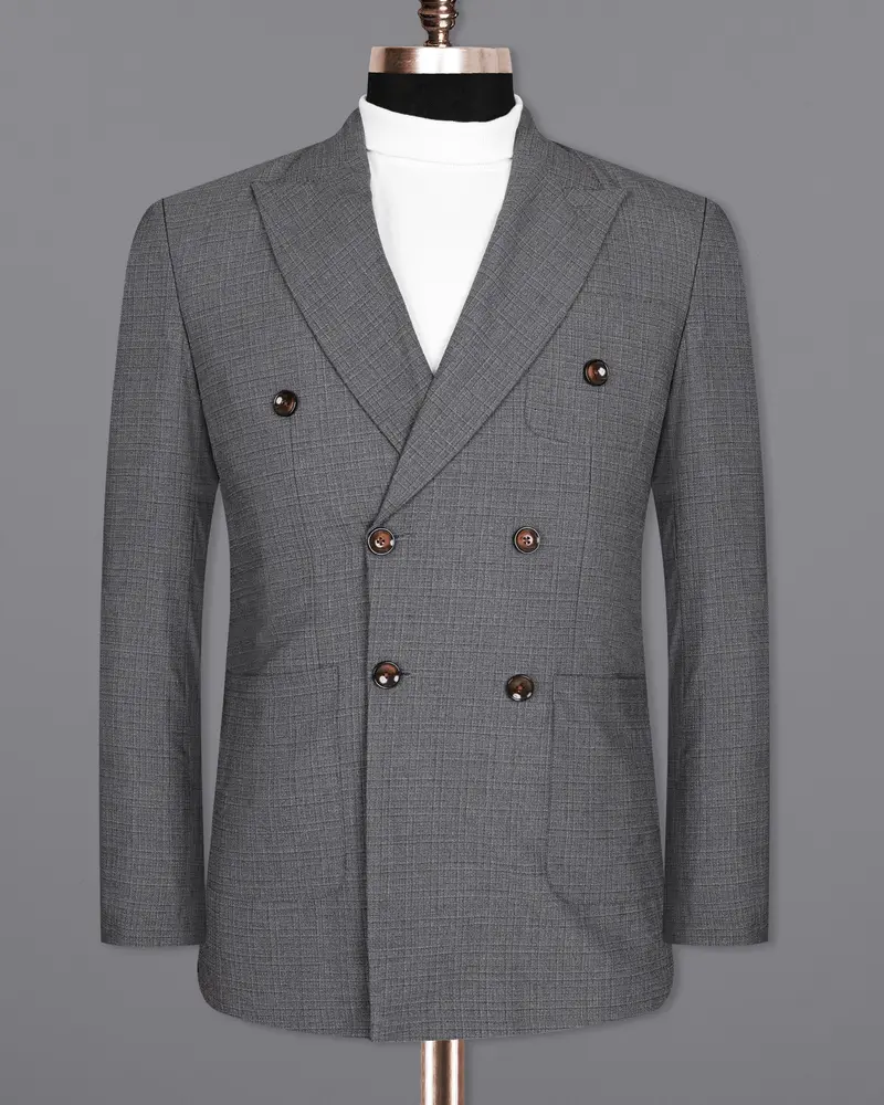 Fuscous Gray Chequered Double Breasted Wool Rich Sports Blazer 7