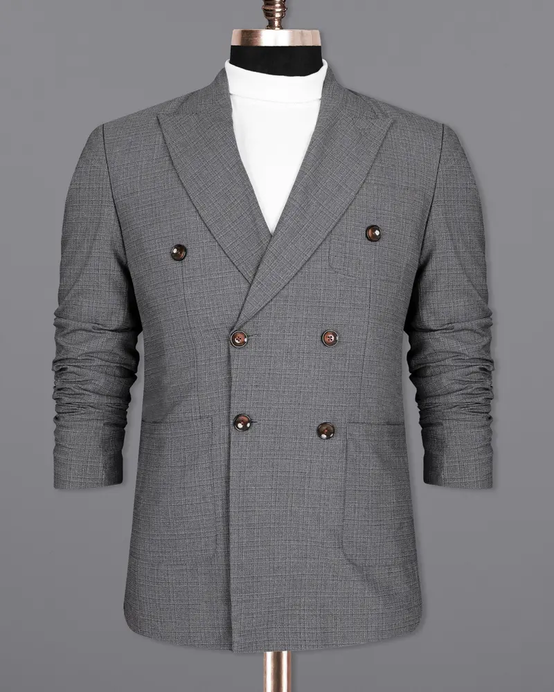 Fuscous Gray Chequered Double Breasted Wool Rich Sports Blazer 8